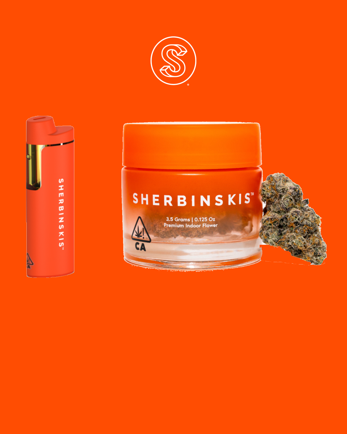 Sherbinskis — the monogram, the live resin disposable and the 1/8th indoor flower jar